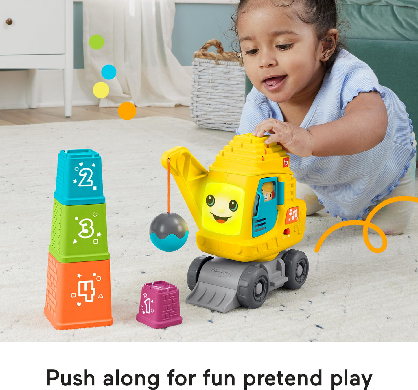 Fisher-Price Baby & Toddler Learning Toy Count & Stack Crane with Blocks, Lights, Music & Sounds for Infants Ages 9+ Months