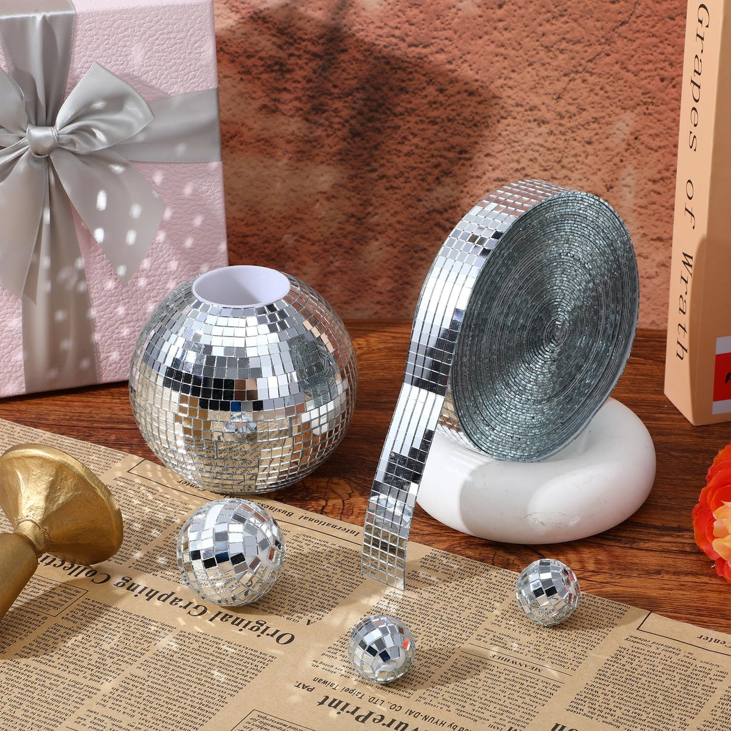 10000 Pcs Disco Ball Mirror Tiles Self Adhesive 5 x 5 mm Small Square Mirror Mosaic Tiles Disco Ball Tapes Stickers for Crafts DIY Party Decoration