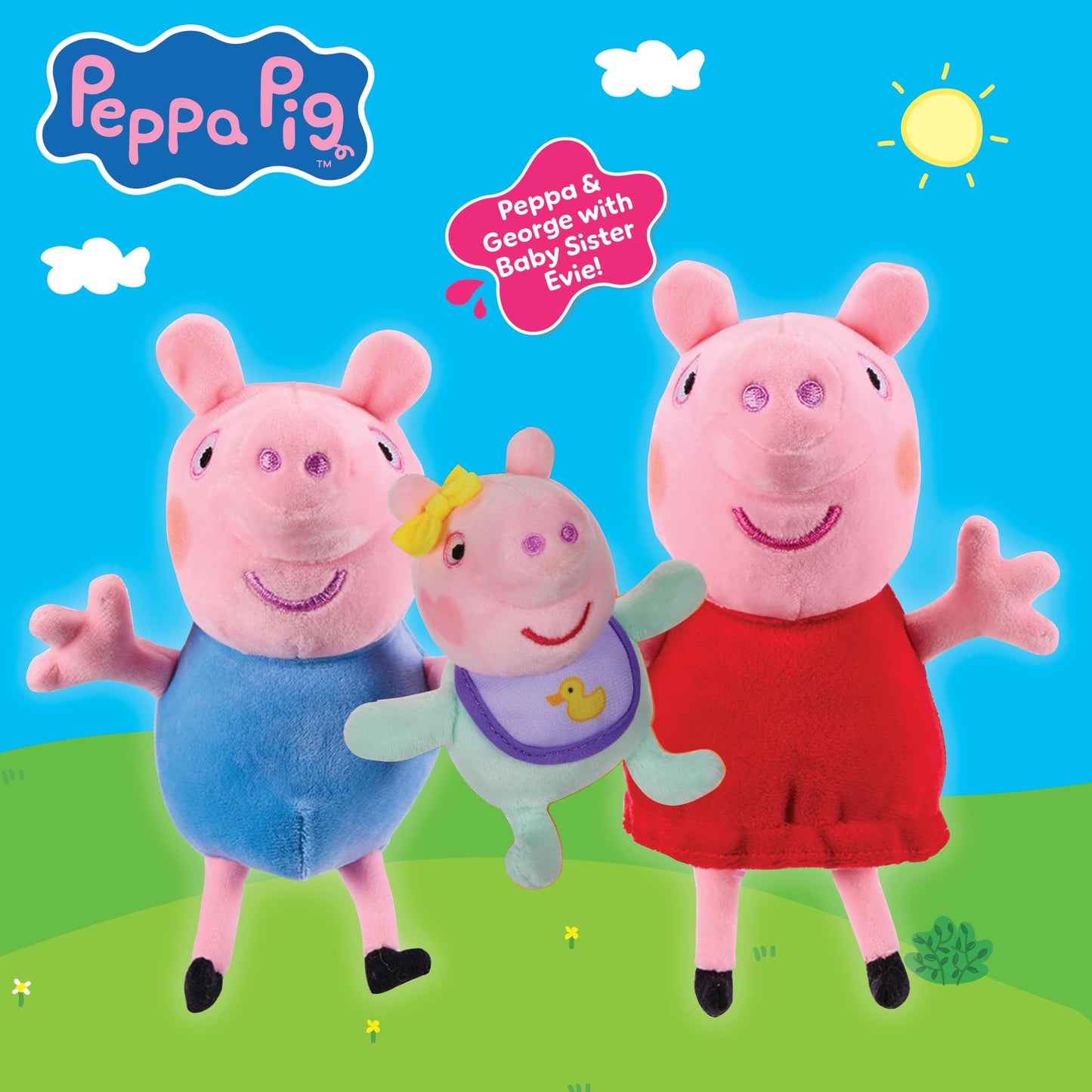 Peppa Pig Plush 3 Piece Set - Peppa, George & Baby Evie - Super Soft Classic Plush Toy 18 Months +