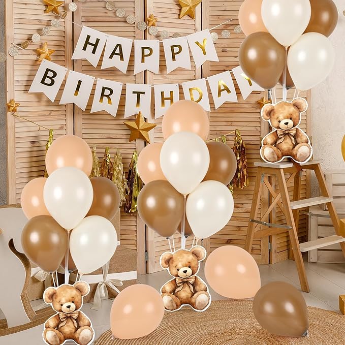 4 Sets Balloon Stand Kit for Table Bear Baby Shower Tables Centerpieces with Balloon Boy Baby Shower Decorations for Bear Theme Gender Reveal Birthday Party Table Decorations Supplies (Brown Bear, 4)