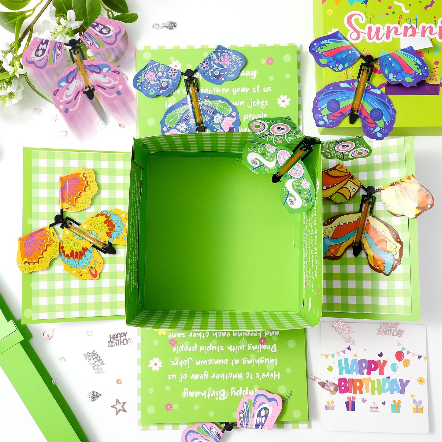 XLSXEXCL Birthday Explosion Gift Box, Birthday Butterfly Flying Surprise Gift Box, DIY Exploding Surprise Gift for Birthdays, Wedding, Mother's Day, Anniversaries