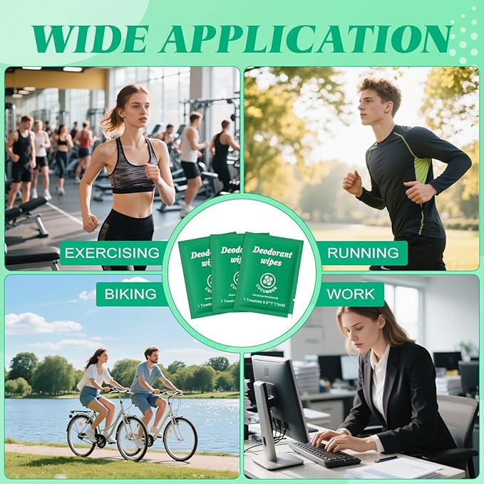 Travel Deodorant Wipes Individually Wrapped,Body Wipes to Clean Skin for Women Men（Cucumber,pack of 200)
