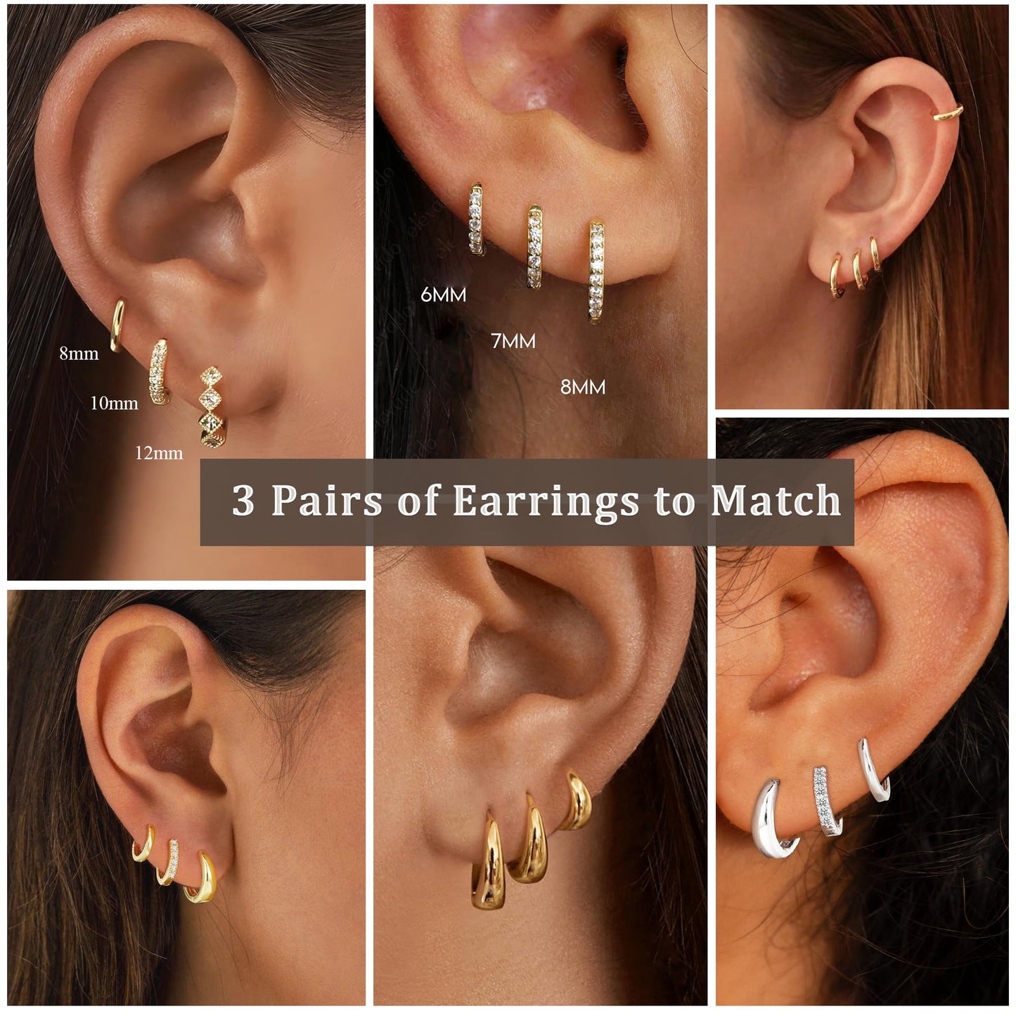 DORANA 3 Pair Small Gold Hoop Earrings Set for Women 925 Sterling Silver Huggie Earrings Non Tarnish Small Cartilage Hoops Stackable Earring Stacks Sets for Multiple Piercing
