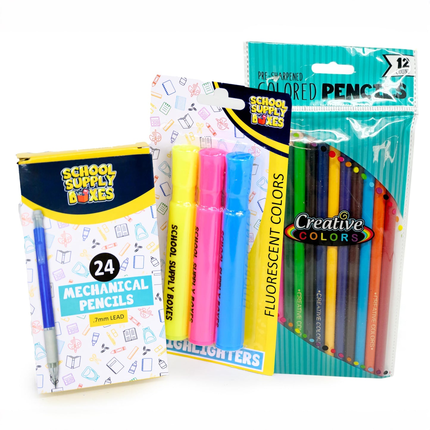 School Supply Boxes | 17" Solid Black Backpack Bundle for Intermediate School | Back to School Bookbag with Supplies | Contains Pencil Pouch, Notebooks, Highlighters, Mechanical Pencils, & More