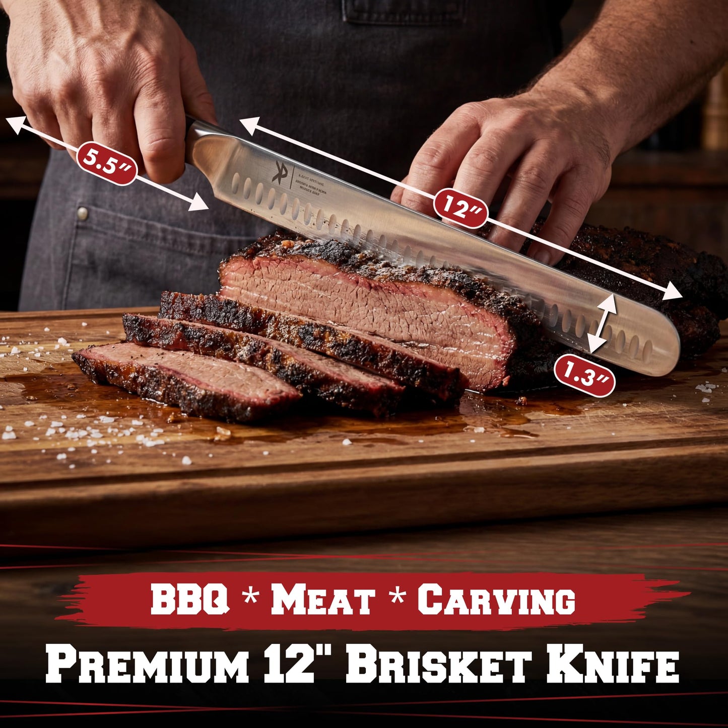 Kitchen perfection BBQ Carving Set for Meat -12” Brisket Slicing Knife +6” Boning Knife with Sheaths - Razor Sharp, Premium German Steel, Full Tang Ergonomic Handles- Perfect Grilling Gifts for Men