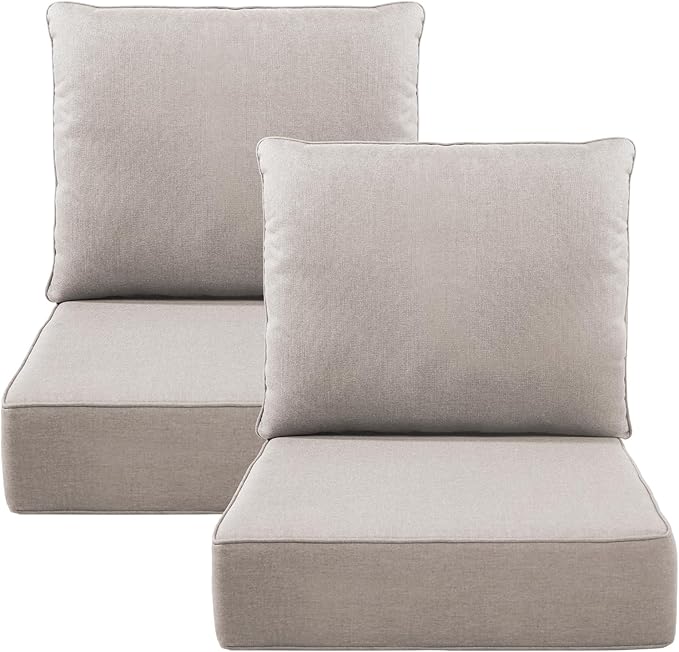 Luxury 6" Outdoor Cushions for Patio Furniture, 24x24x6" Thick Seat Cushion Set of 2, Fade Resistant Couch Chair Replacement Cushions High Density Deep Wicker Chair Cushion w/ Removable Cover, Beige