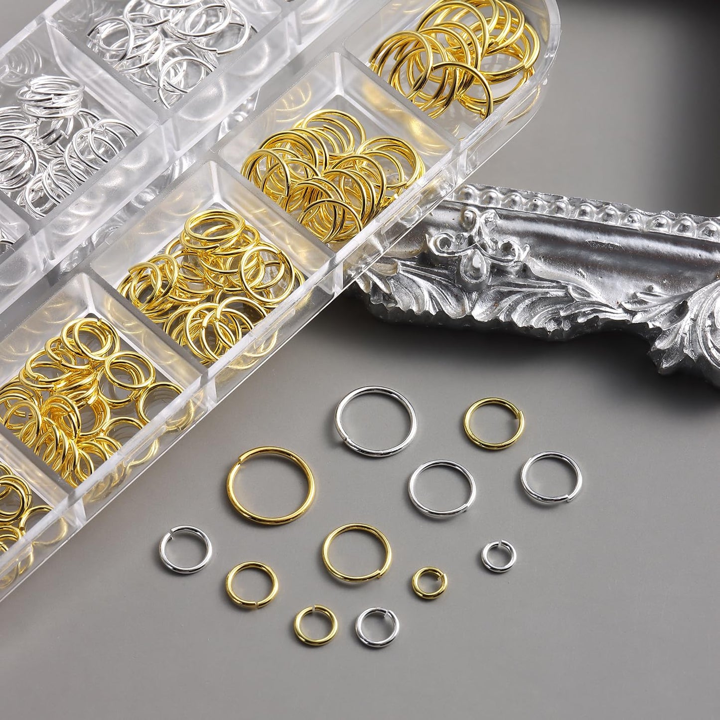 Furtherpretty Gothic Punk Nail Piercing Charms, Gold Silver Open Rings Dangle Nail Charms Y2K Piercings for Nails Grommets Eyelets Nail Art Decorations Accessories DIY Manicure Supplies with Tweezers
