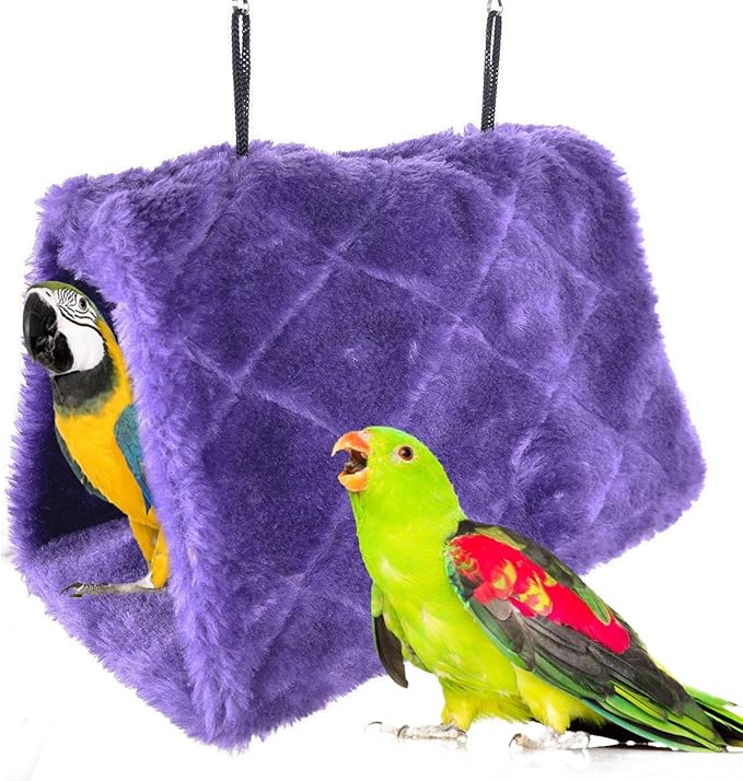 MOACC Winter Warm Bird Nest House Shed Hut Hanging Hammock Finch Cage Plush Fluffy Birds Hut Hideaway for Hamster Parrot Macaw Budgies Eclectus Parakeet Cockatiels Cockatoo Lovebird (S, Grey)