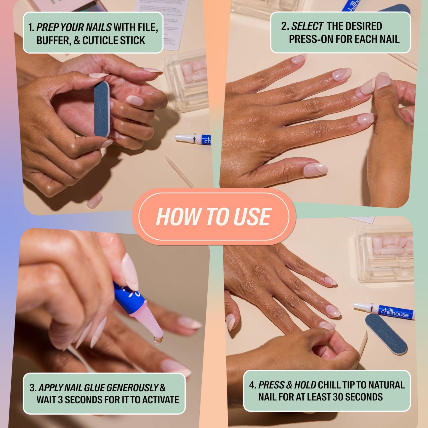 Chillhouse Chill Tips Signatures Press On Nails Kit, Bloodline Bling - 30 Nail Shapes & Sizes, Dual-Sided Buffer & File, Cuticle Stick & Glue - Long-Lasting Nail Art Manicures