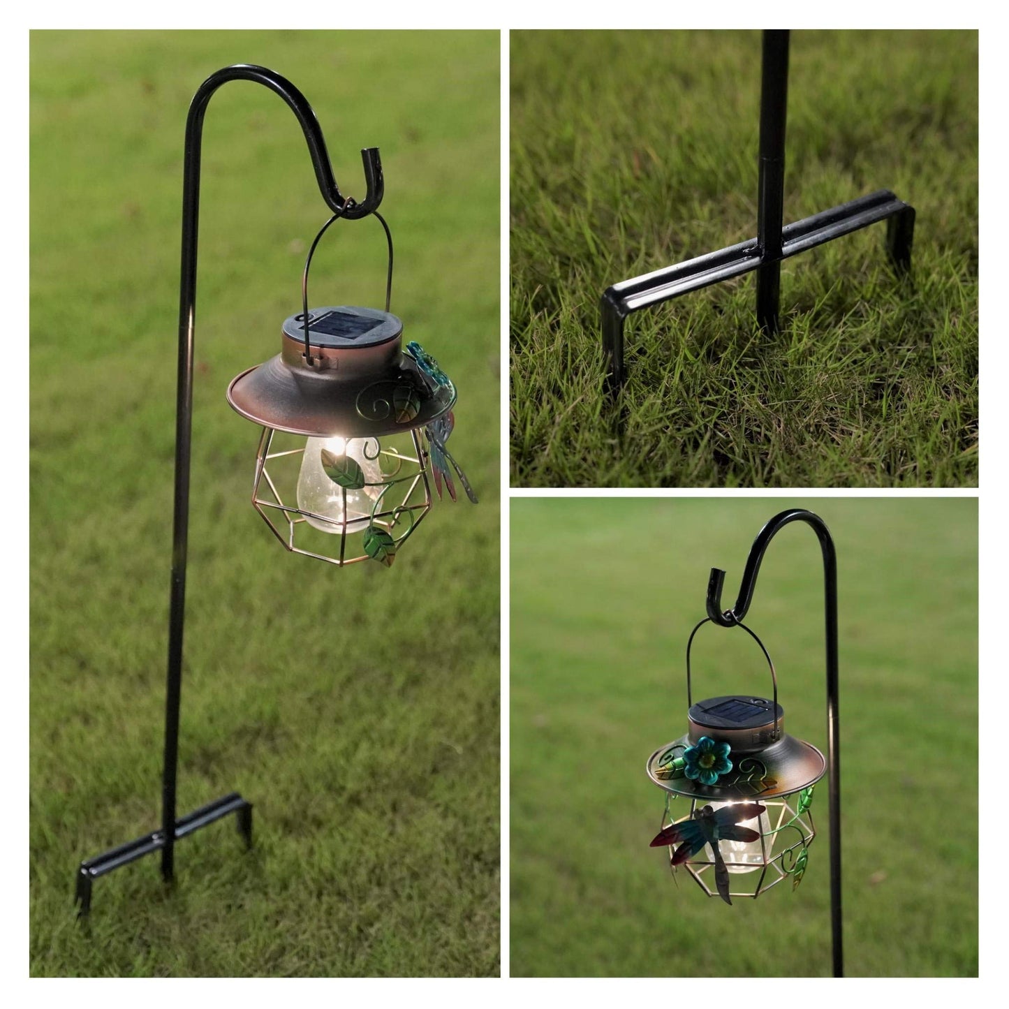 EXCMARK 2 Pack Shepherd Hook Adjustable Height 31/24/16’’ 1/2 inch Thick Use at Weddings, Hanging Solar Lights, Lanterns, Bird Feeders, Metal Hanger Hook (Black, 31 inch). U.S. Patent.