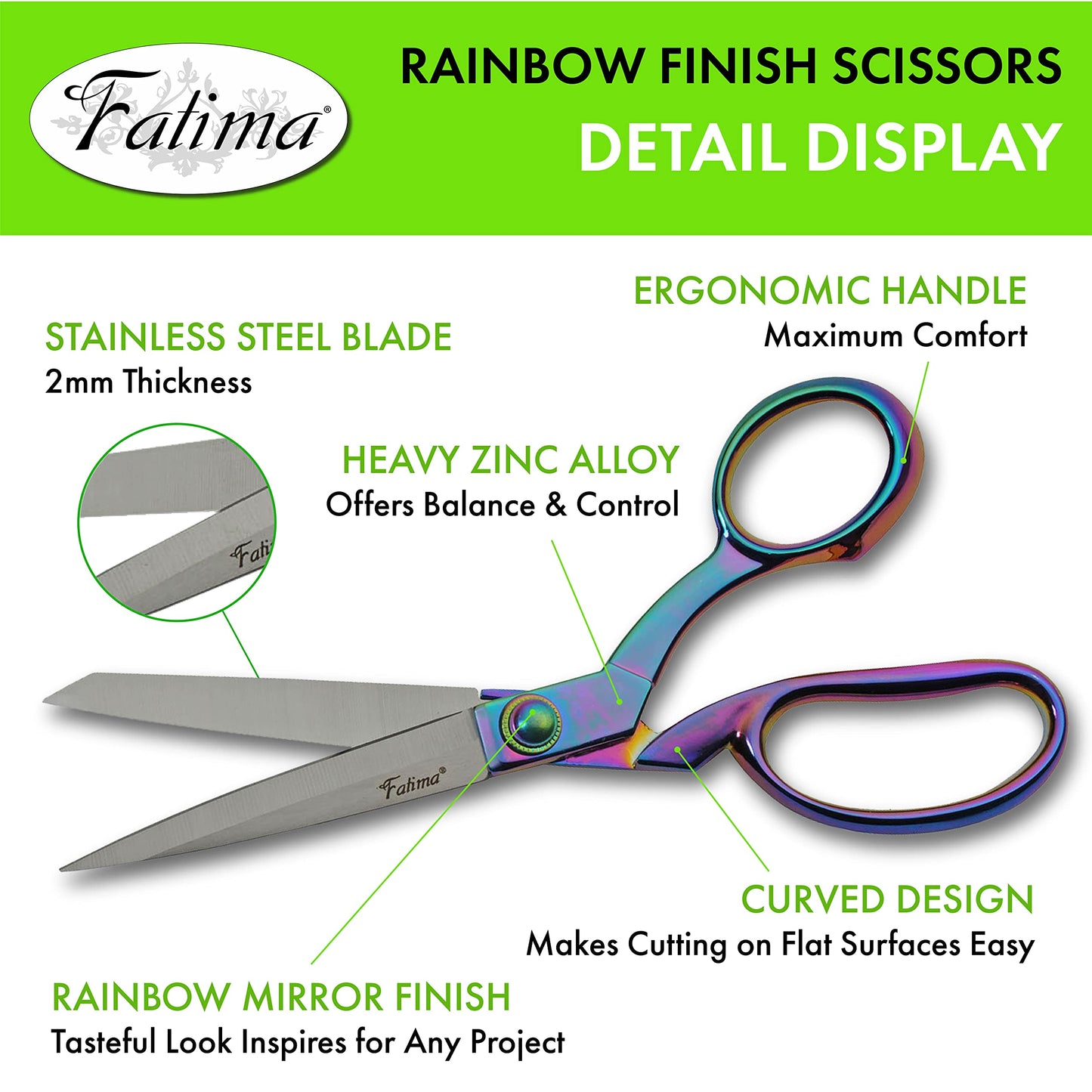 SZCO Professional Tailor Scissors 8.5 Inch - Rainbow Stainless Steel Fabric Knitting Scissors for Cutting - Sewing Scissors Perfect for DIY Craft, Thread Cutting, Needlework & Sewing