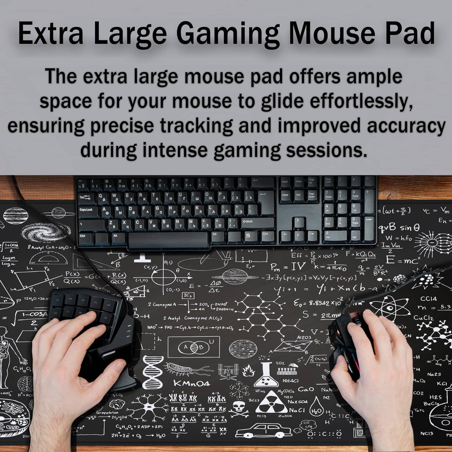Samgula Large Mouse Mat Black Gaming Mousepad, Oversized Mouse Pads Long Desk Pad, Desktop Computer Pad Waterproof Non-Slip Rubber Base, 35.4 X 15.7 inch for Work/Game/Office/Home Science Formulas