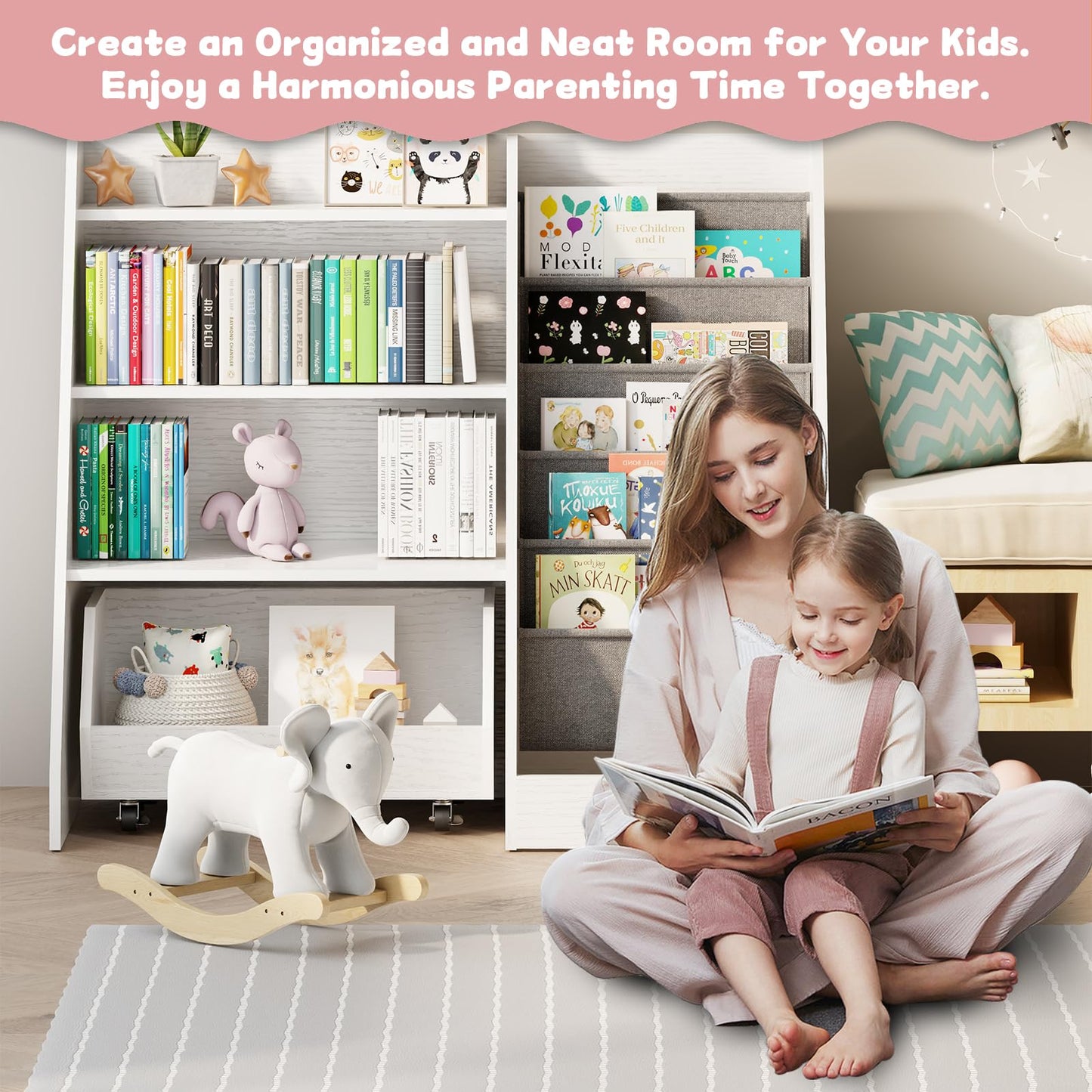 COZPAW Kids Bookshelf and Toy Storage, 4 Tier Toddler Bookshelf with Movable Drawer (White)