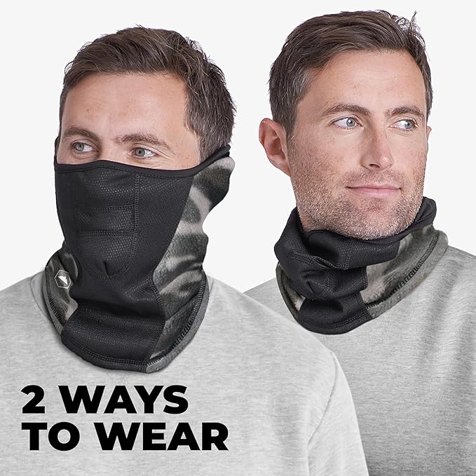 Tough Headwear Half Ski Mask - Warm Fleece Face Mask - Stretch Neck Gaiter Skiing Accessories - Breathable Cold Weather Gear