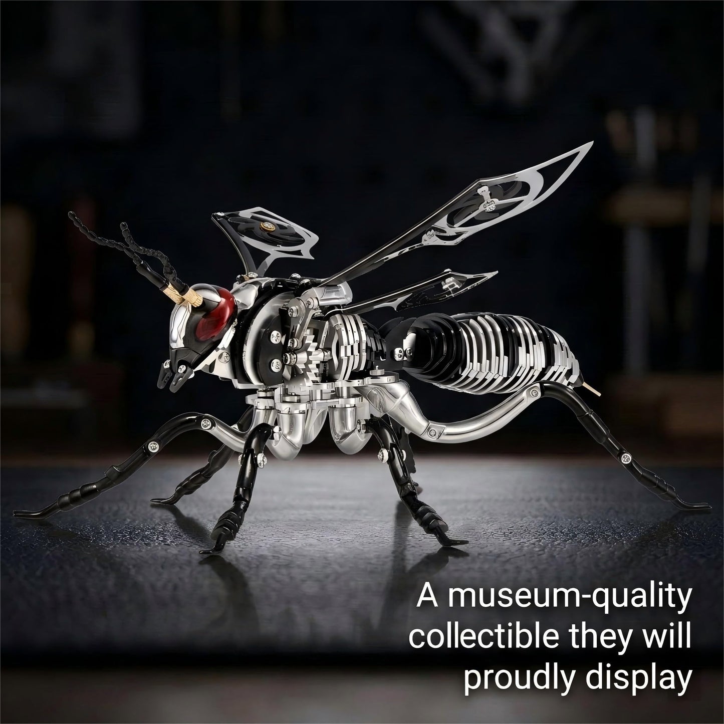 Gold-Plated Metal Bee Model Kit - 3D Stainless Steel Mechanical Insect Puzzle for Adults - Steampunk Bionic Wasp Sculpture - Executive Desktop Art and Stress Relief Gift (Bee-Black)