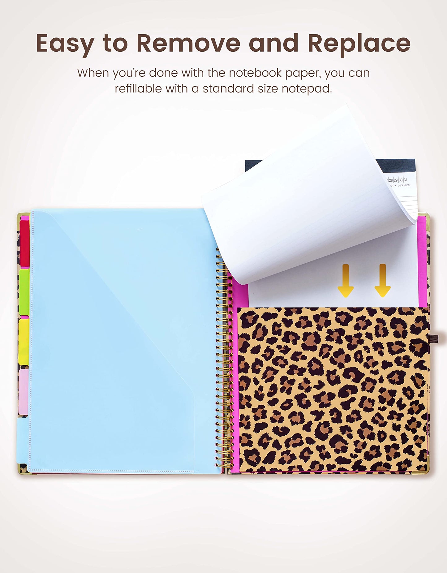 Mymazn Clipboard with Storage, Clipboards Folio with Refillable 11"x8.5" Legal Pads,5 Extra Folders with Storage 10 Pockets for Documents, Portfolio Binder with Pen Holder for Men Women (Leopard)