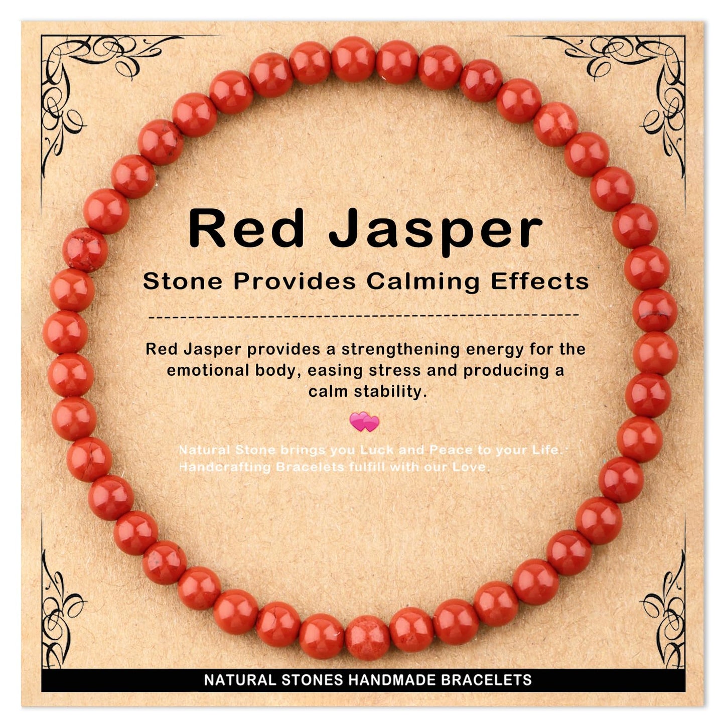 AD Beads 4mm Handmade Red Jasper Elastic Bracelet – Natural Gemstone for Stone provides Calming Effects – Meditation, Yoga, Healing and Energy Gift for Men Women