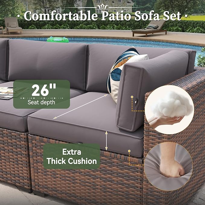 Aoxun 11 Piece Patio Furniture Set Wicker Rattan Patio Conversation Set Outdoor Sectional Sofa Set with Coffee Table and Thickened Cushions, Gray(Waterproof Cover Included)