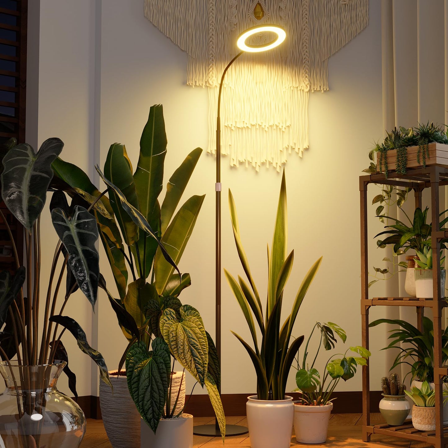 Bamworld Grow Lights for Indoor Plants, Full Spectrum Plant Lights for Indoor Growing, Floor Grow Lamp for Large Plants, Auto ON/Off Timer 3/9/12H, 10 Dimmable Levels, 37-65" Adjustable Height