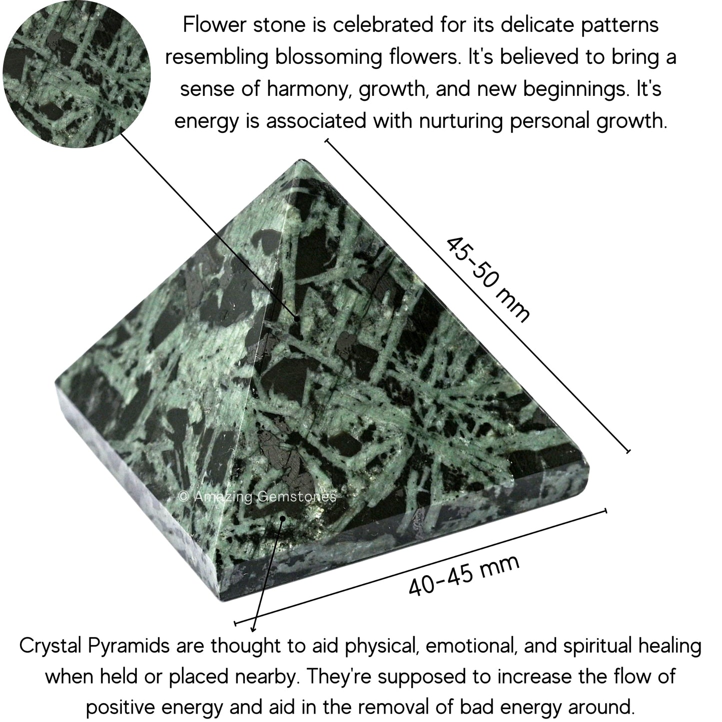 Amazing Gemstone Flower Stone Pyramid Crystal Healing Stones - 2" Great Pyramid Figurine of Natural Stone Pyramid for Meditation, Reiki, Chakra Balancing and Crystal Pyramids Grid
