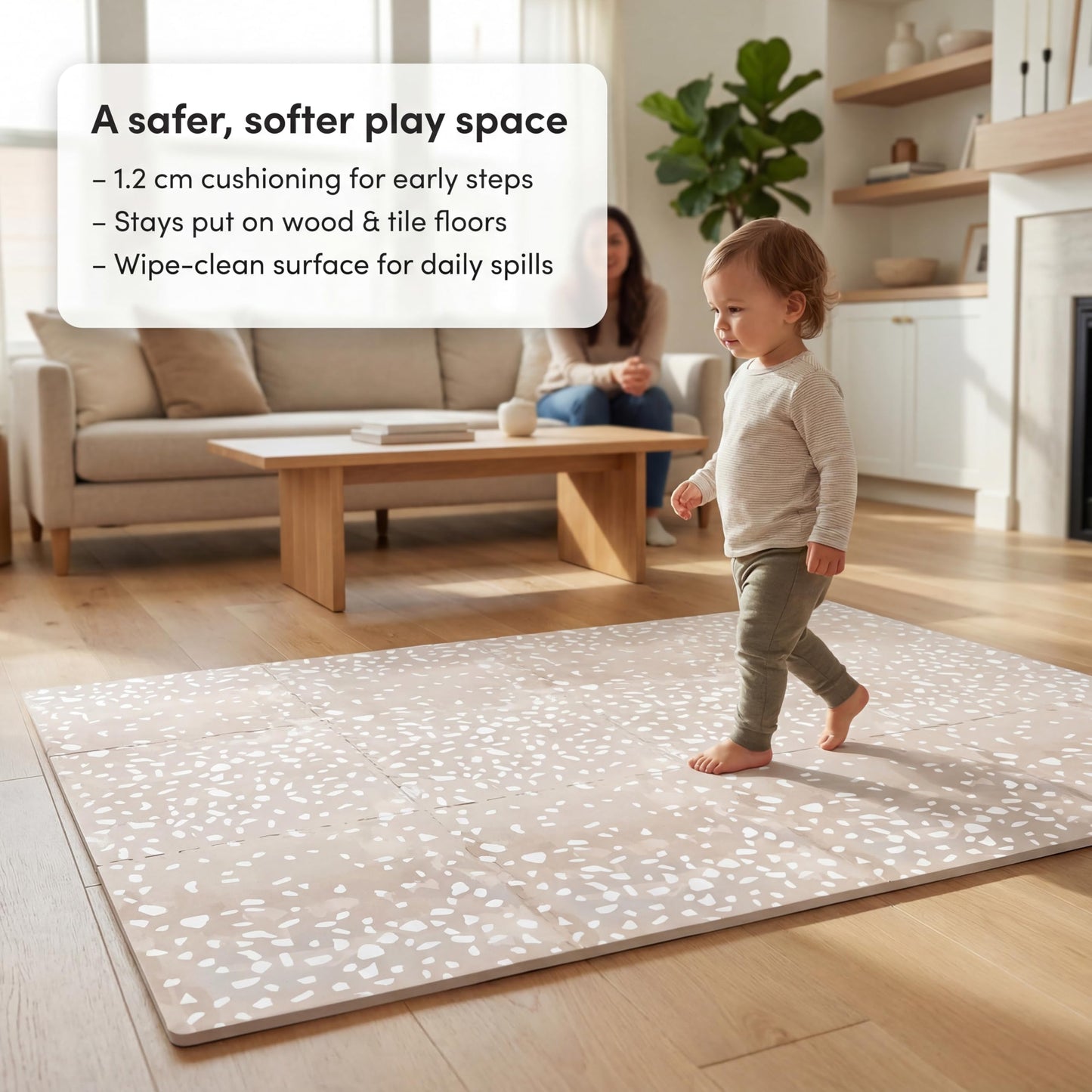 Premium Soft Foam Baby Play Mat 5.5 x 3.9 ft, Easy to Clean, 0.5” Thick – Modern Terrazzo Design for Playrooms and Home Décor