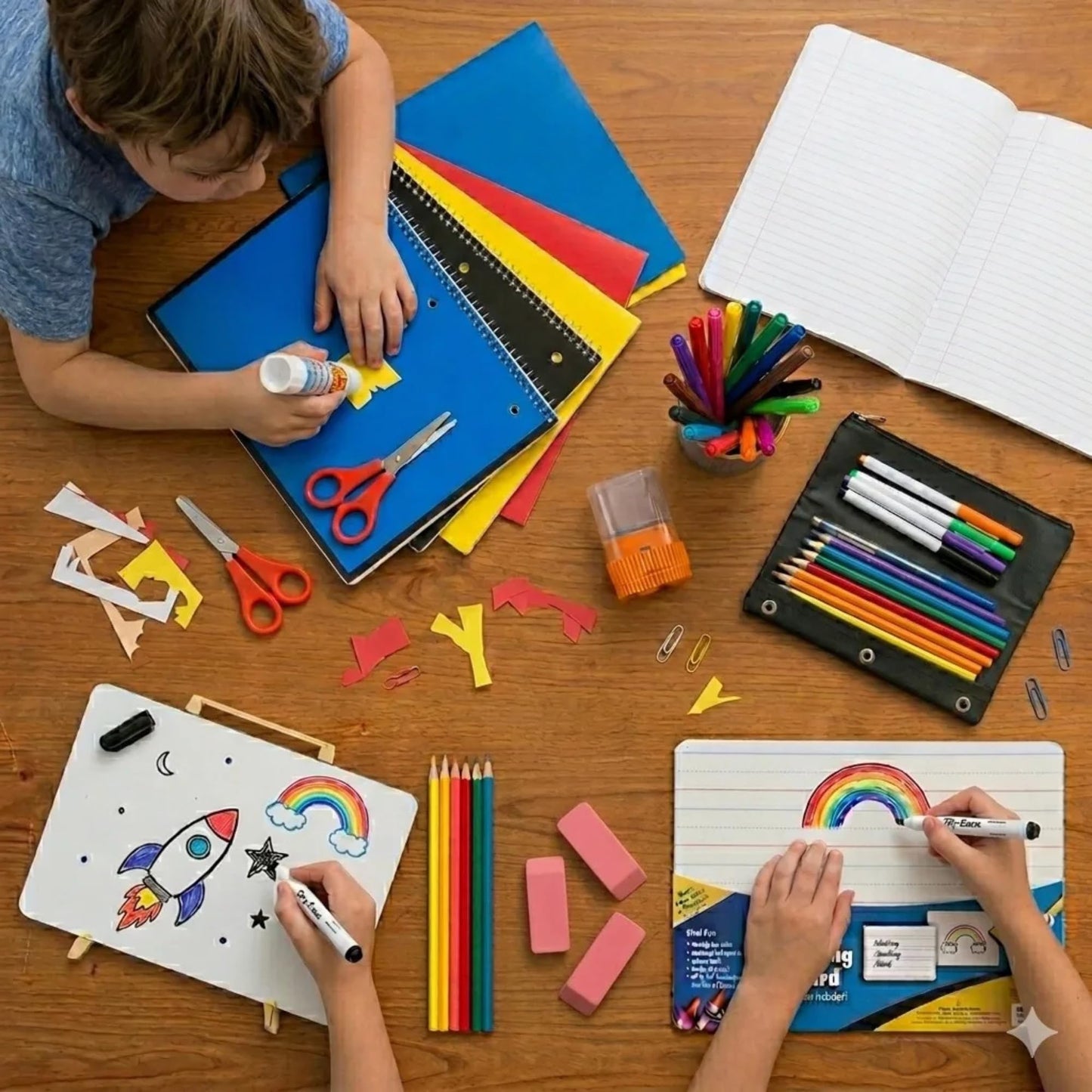 Bebbet 53-Piece School Supplies Kit – Back to School Essentials Set with Folders, Notebooks, Pencils, Pens, Markers, Crayons, Scissors, Ruler & Dry Erase Board for Elementary, Middle & High School