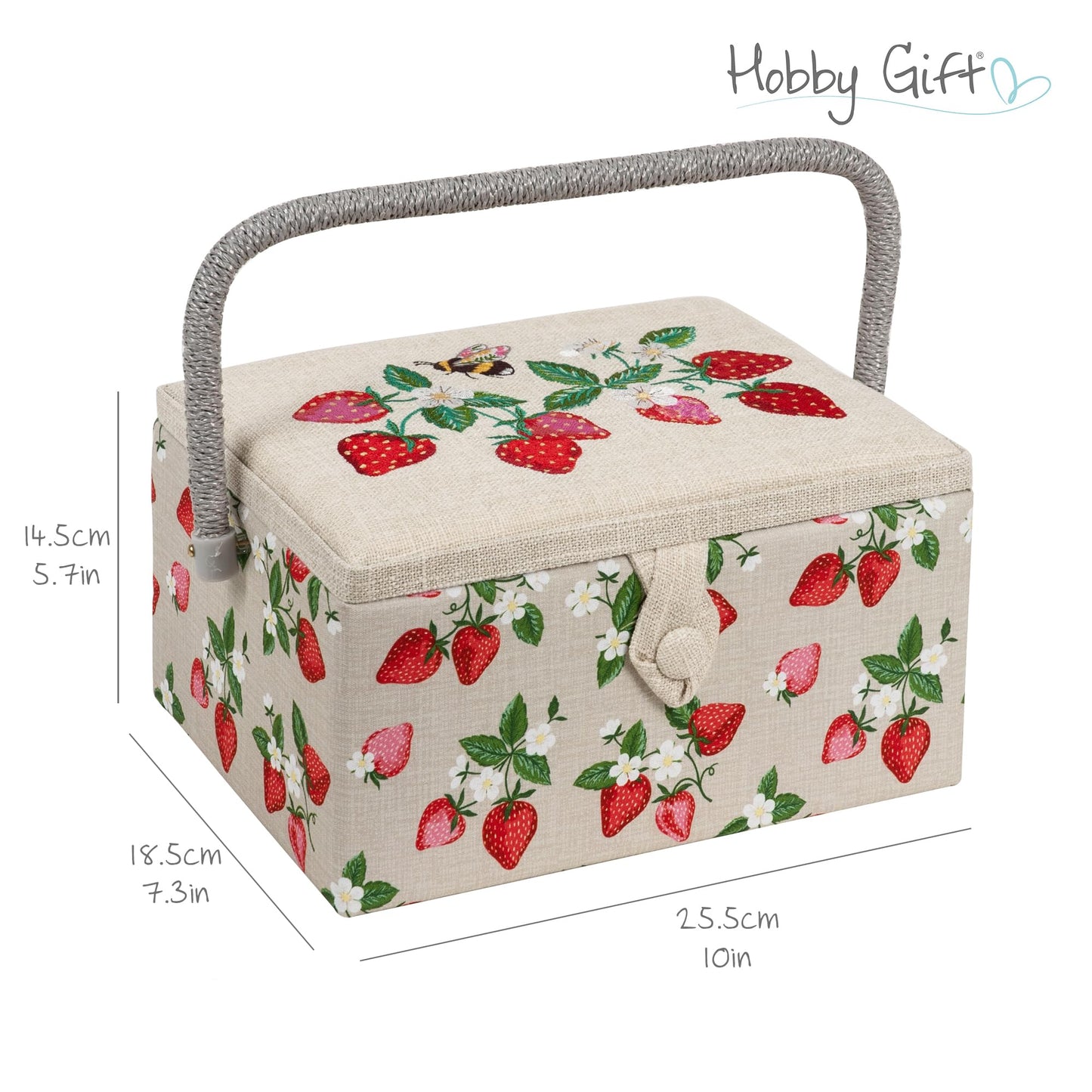 Hobby Gift Medium Sewing Box Craft Storage Box with Handle Internal Accessories Tray Pin Cushion and Pocket for Sewing Knitting and Hobby Supplies