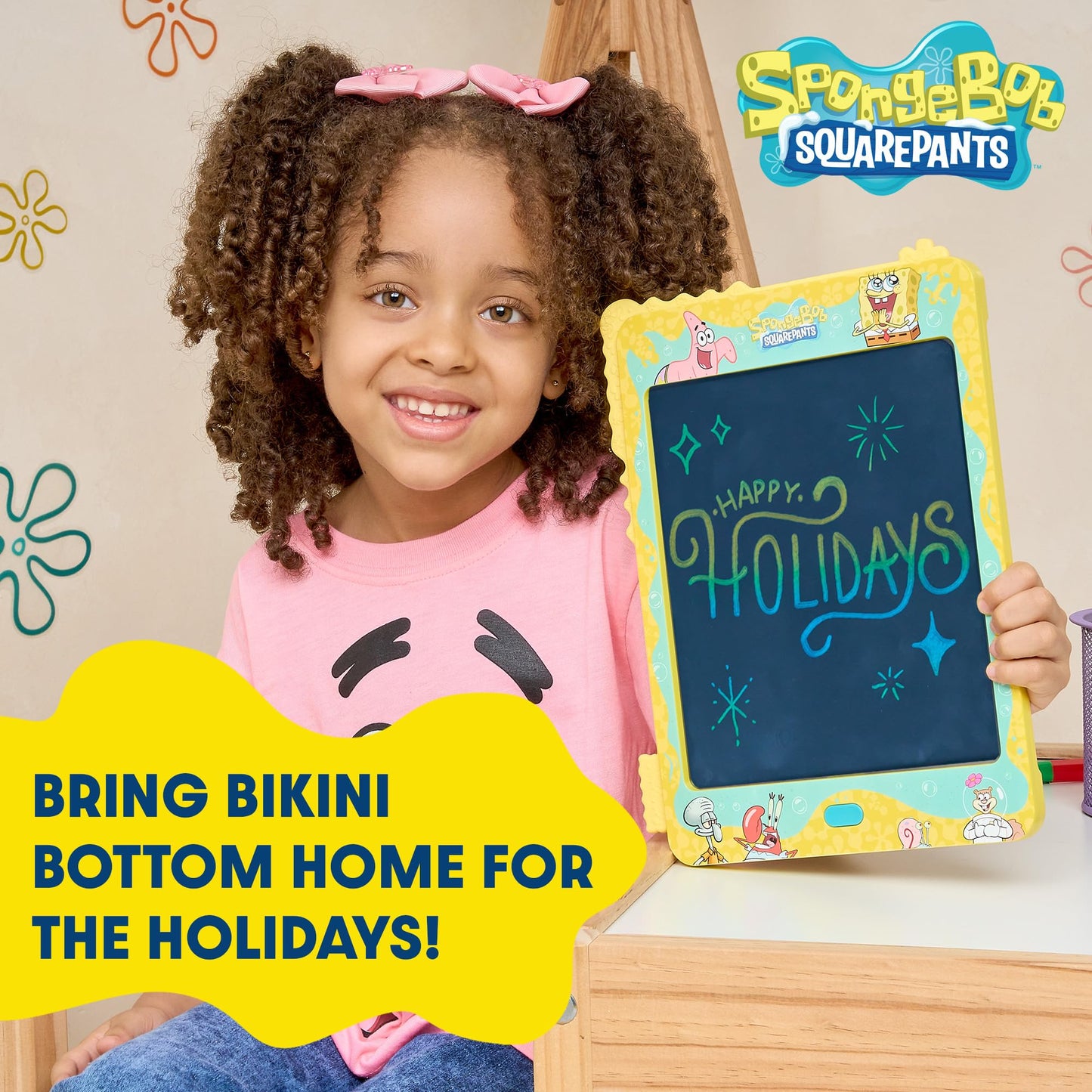 Spongebob Squarepants LCD Doodle Writing Tablet Toy - Travel Essential for Kids - Birthday Gift for Boys & Girls - STEM Drawing & Educational Learning Activity Games (Bubble Turquoise)
