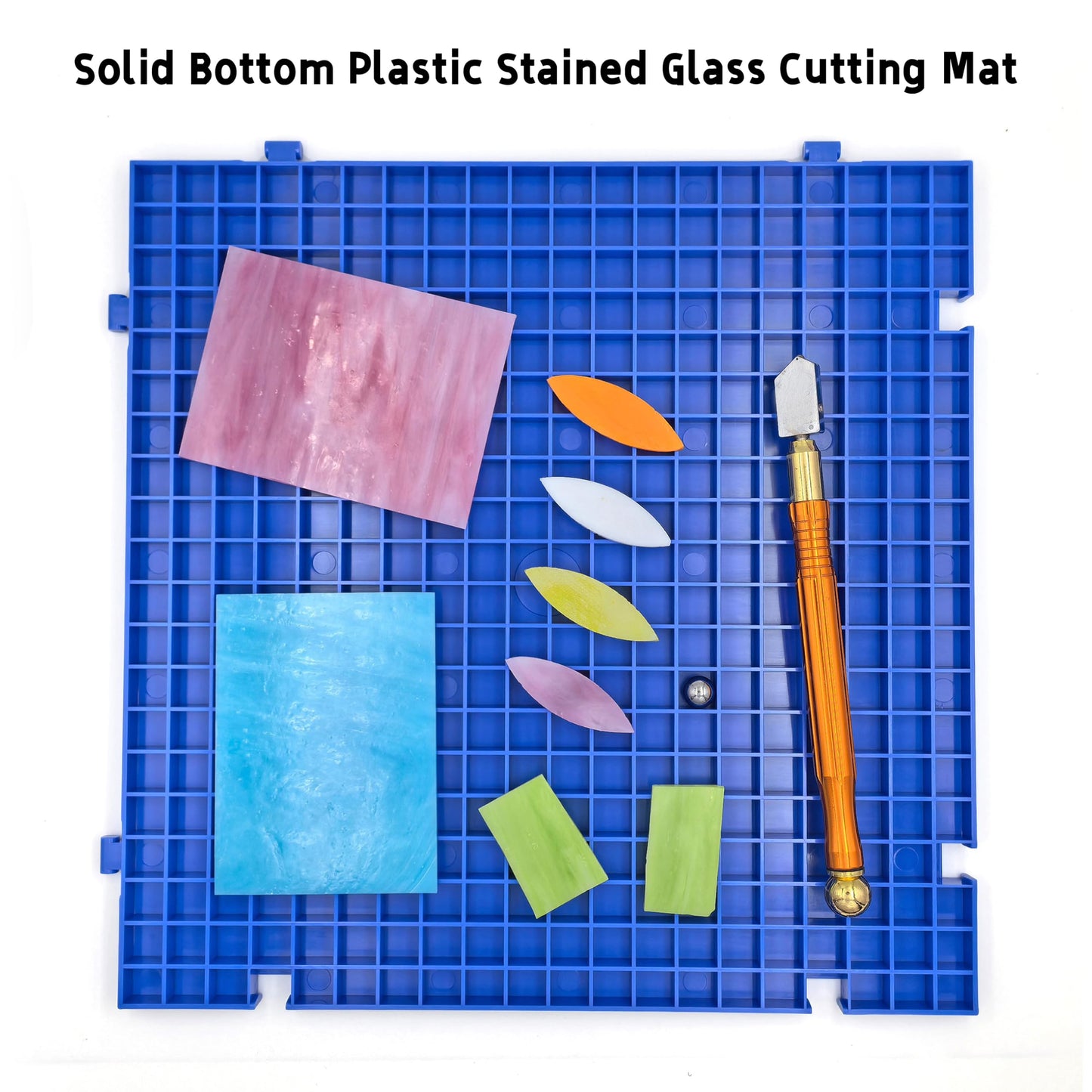 Stained Glass Cutting Mat, Solid Bottom Plastic Grid, Blue, 1 Pack