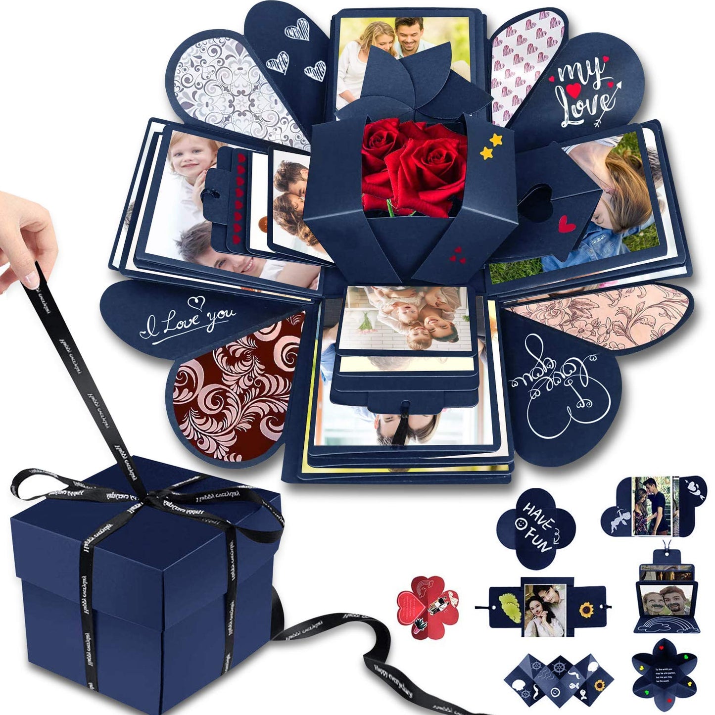 DIY Explosion Gift Box Set - Creative Love Memory Scrapbook & Photo Album for Birthday, Valentine's Day, Anniversary, Wedding, Christmas & Festival (Blue)