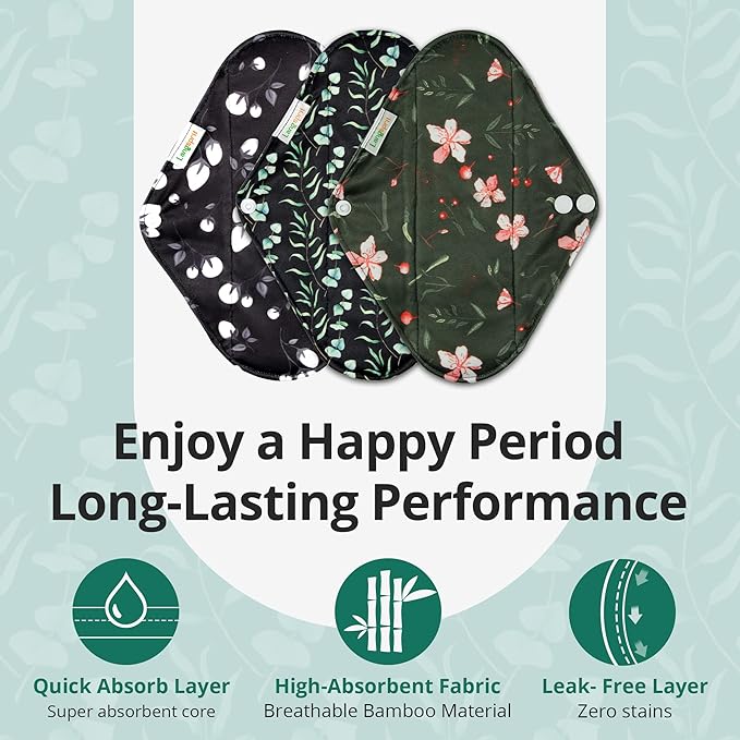 Langsprit Absorbent Reusable Menstrual Sanitary Pads/Washable Cloth Menstrual Period Pads,Reusable Panty Liners(Winter,M)