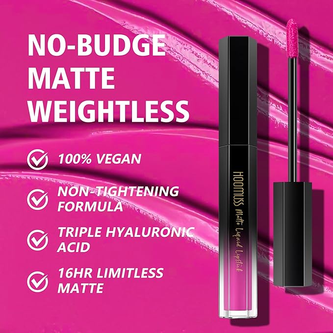 Hot Pink Lipstick Long Lasting, Matte Liquid Lipsticks for Women Non Transfer Smudgeproof Smooth and Easy to Appy Cruelty Free Lip Color, M40 Hot Pink
