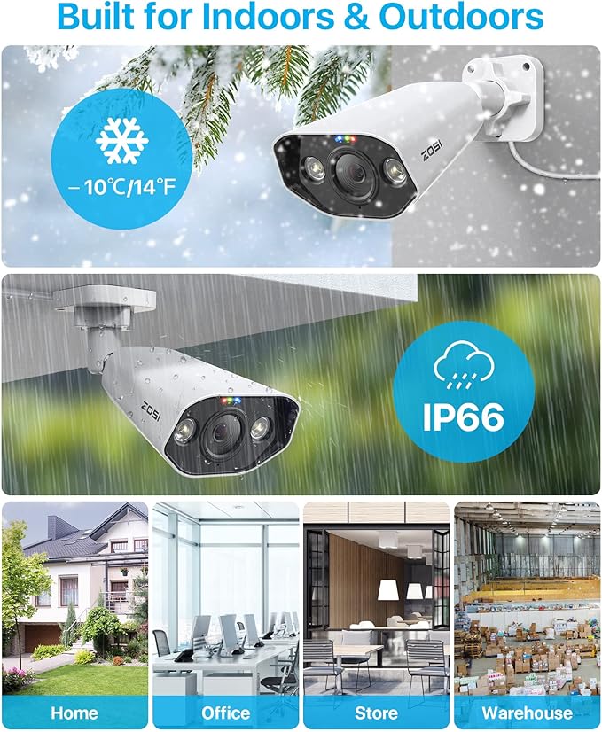 ZOSI 4K Security Camera System,6pcs 4K Outdoor Indoor PoE Cameras,8 Ports 16CH 8MP NVR with 2TB HDD,Person Vehicle Detection,2 Way Audio,Spotlight Siren, Color Night Vision,for Home 24/7 Recording