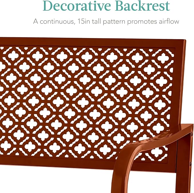 Best Choice Products Outdoor Bench 2-Person Metal Steel Benches Furniture for Garden, Patio, Porch, Entryway w/Geometric Backrest, 790lb Capacity - Rust