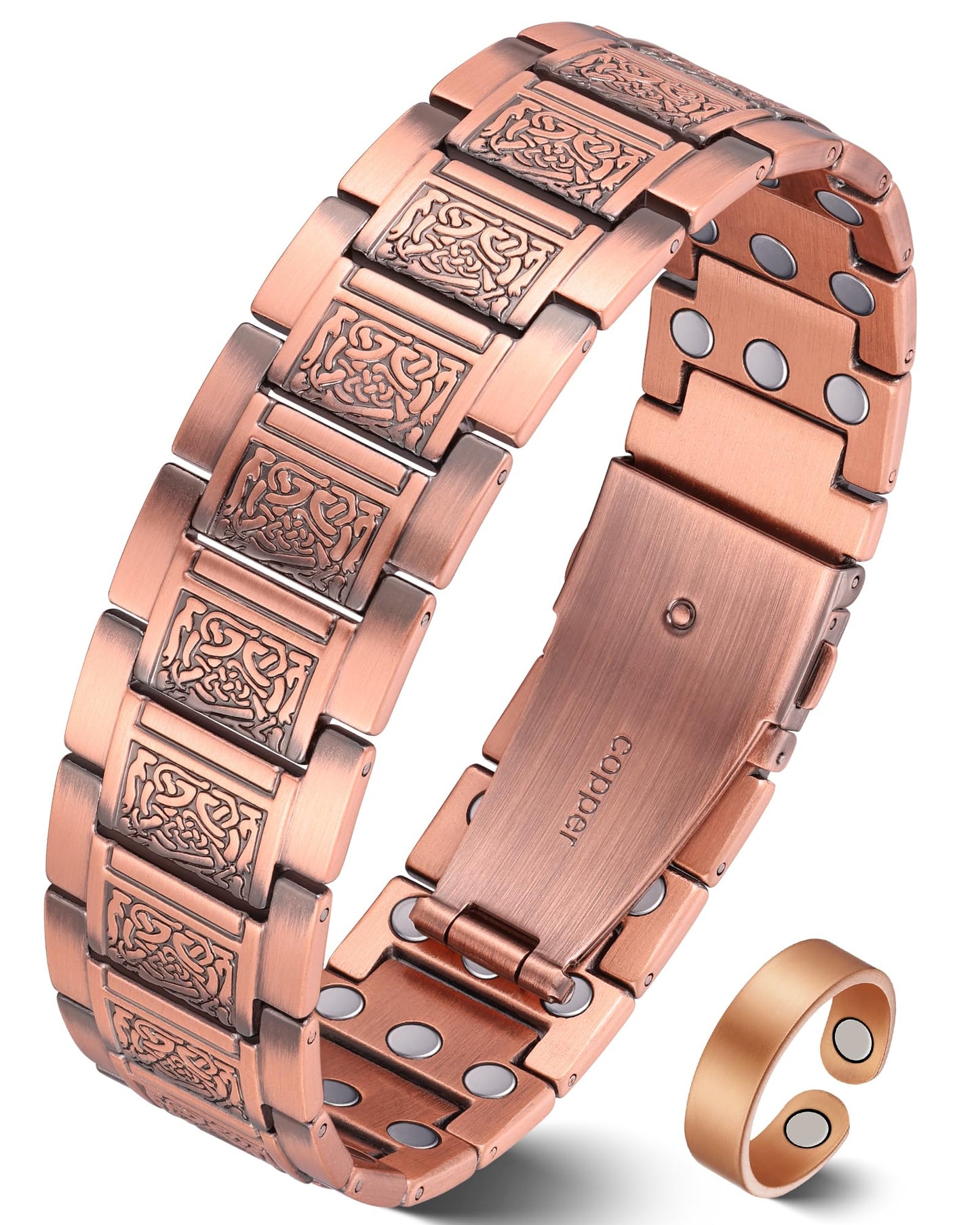 Jeracol 3X Strength Magnetic Copper Bracelet & Ring for Men, 99.9% Pure Copper Bracelet, Premium Fold-Over Clasp and Adjustable Length Sizing Tool & Jewelry Gift Box(Celtic Knot)