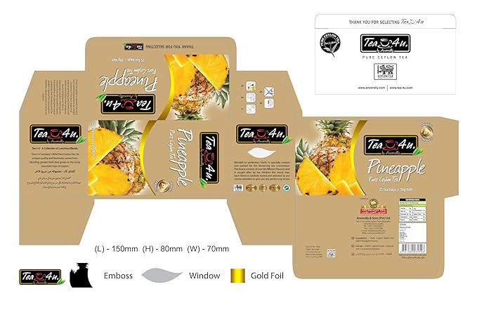 Tea4U Flavored Black Ceylon TeaBags (Pineapple) - Ideal Quality from Sri Lanka's Finest Leaves and Expertly Blended - 25 Count