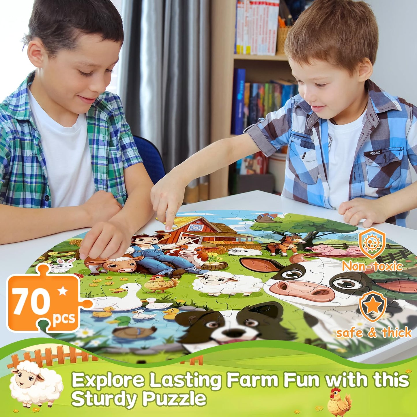 TALGIC Puzzles for Kids Ages 4-6, 70 Piece Round Floor Puzzles for Kids Ages 3-5 with Animals & Barn, Popular Educational Toys & Gift for 3 4 5 6 7 8 9 10