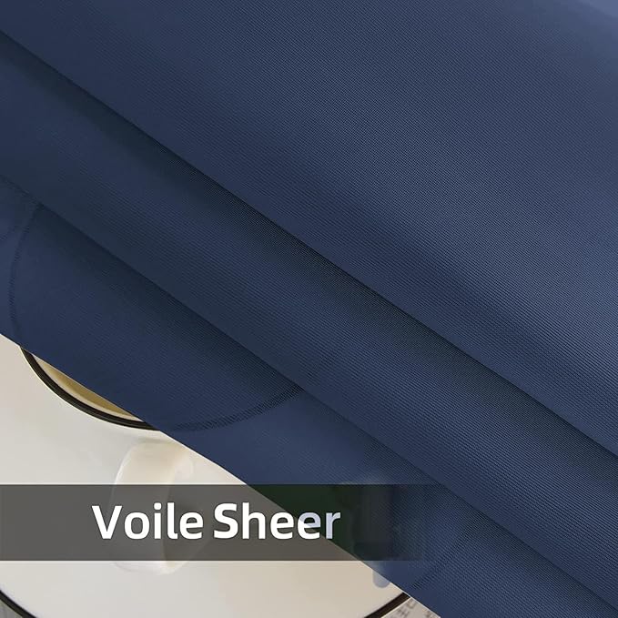 SpaceDresser Sheer Voile Window Treatment Rod Pocket Curtain Panels for Kitchen Bedroom Living Room Drapes Sunlight Filtering Privacy Semi Home Decor Assorted Colors Sizes (Navy, 52 W x 45 L)