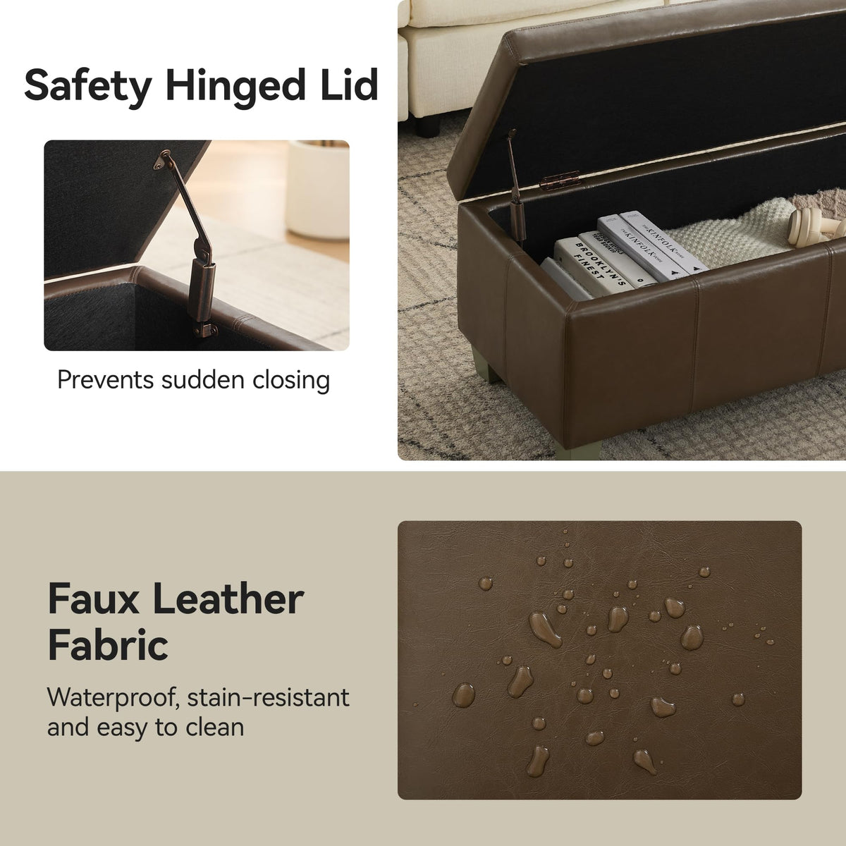 51" Faux Leather Storage Ottoman
