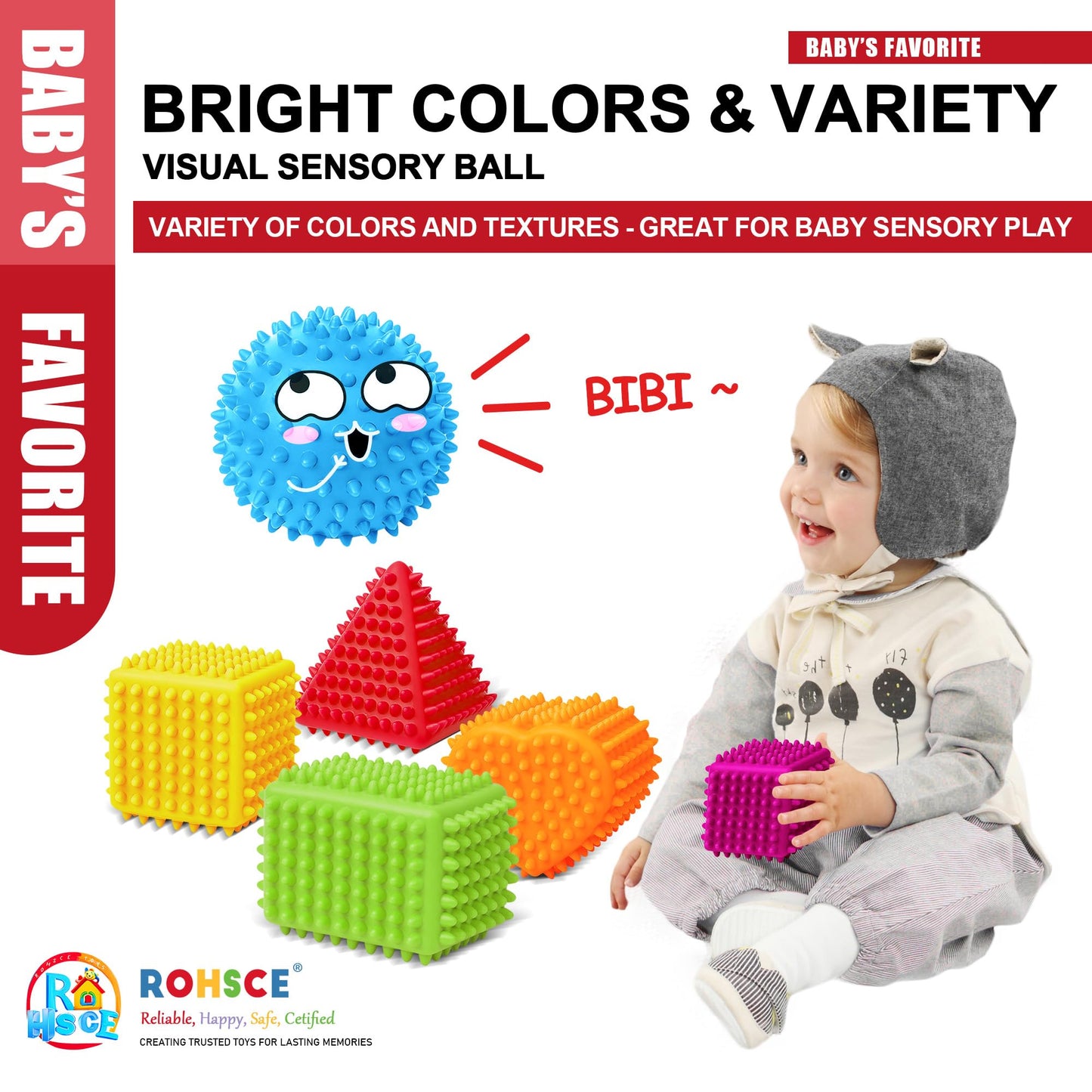 ROHSCE Baby Sensory Balls 6–12 Months, Soft Spiky Textured Teething Toys for Infants Montessori Grasping & Learning Balls for Tactile Development & Play