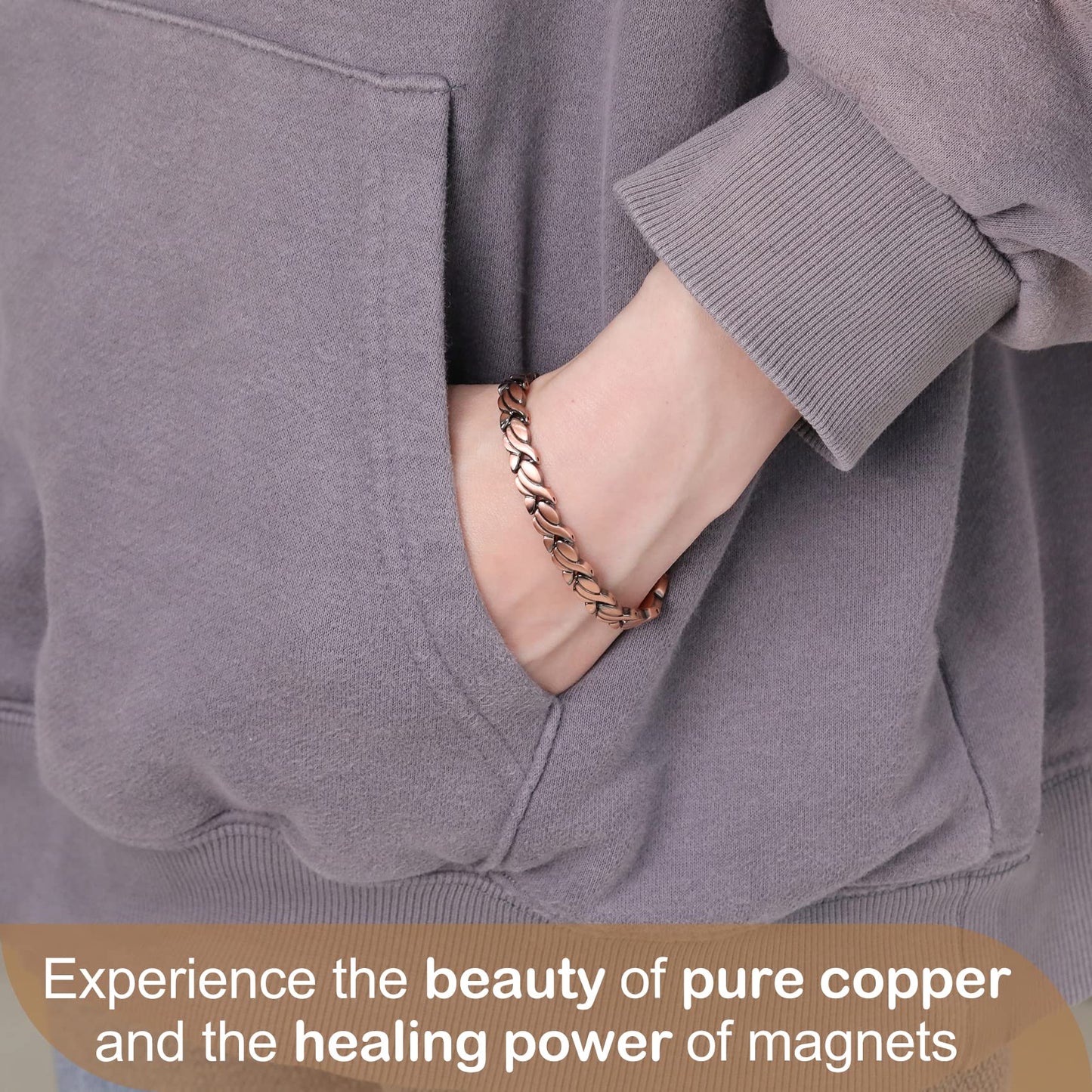Feraco Copper Bracelet for Women 99.99% Solid Copper Magnetic Bracelets, Unique X Shape Links, Magnetic Field Therapy Jewelry Gifts (Fishtail + Ring)