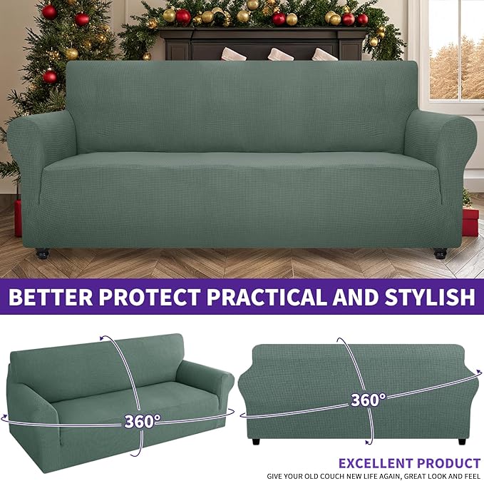 ZNSAYOTX Stretch Oversized Couch Cover Universal Sofa Covers for Living Room Dogs Pet Furniture Protector Spandex Extra Large Sofa Slipcovers with Anti Slip Foam Sticks (Pea Green, XL Sofa)