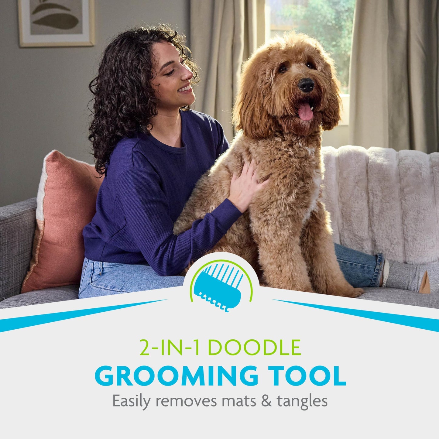 FURminator Doodle Grooming Tool & Shampoo/Conditioner Bundle, Dematting Tool with Comb for Mats, Tangles Plus 2-in-1 Shampoo & Conditioner for Doodle Dog Breeds, Curly, Long, Silky & Wiry Coats