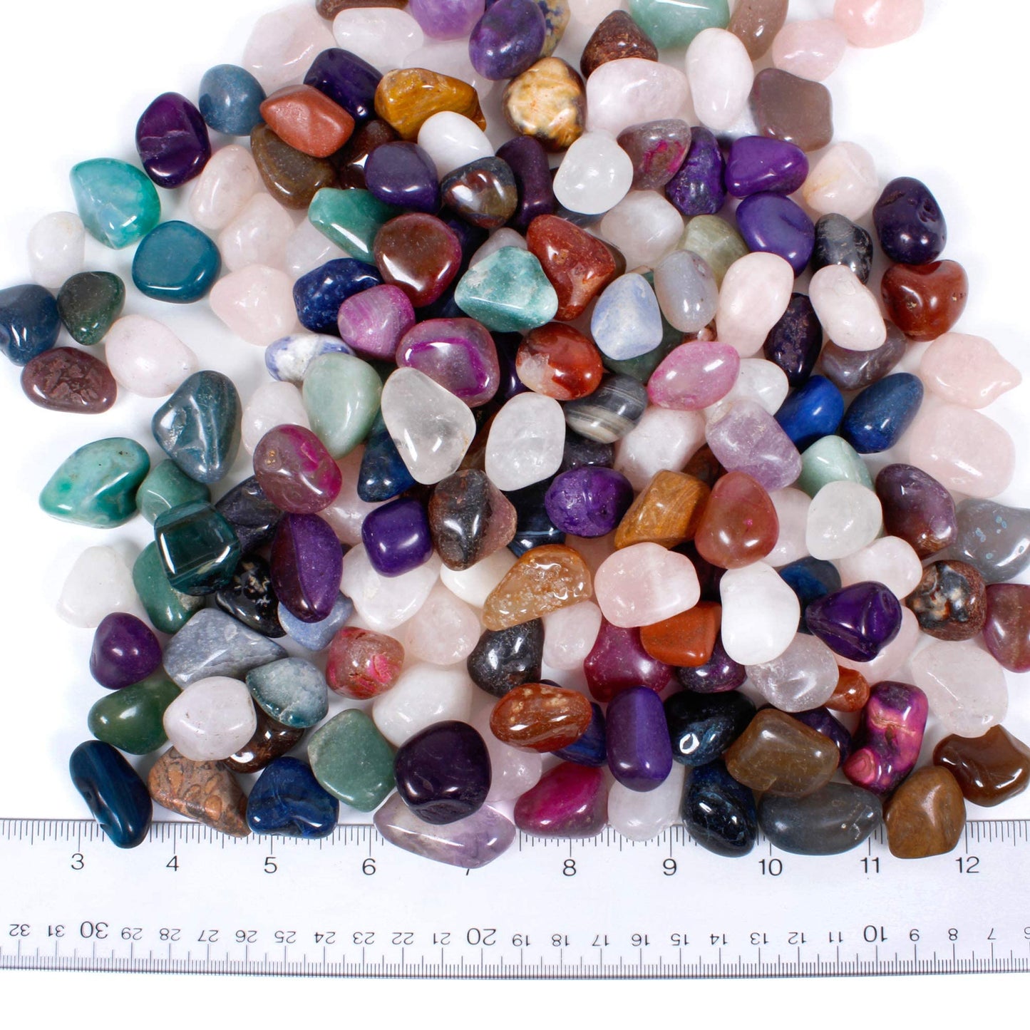 DANCING BEAR 2 Pounds (lbs) Tumbled Polished Natural & Dyed Gem Stones + Educational Color ID Sheet & 28 Page Rock & Mineral Identification Book. Average Stone Size 1 inch, Limited Edition