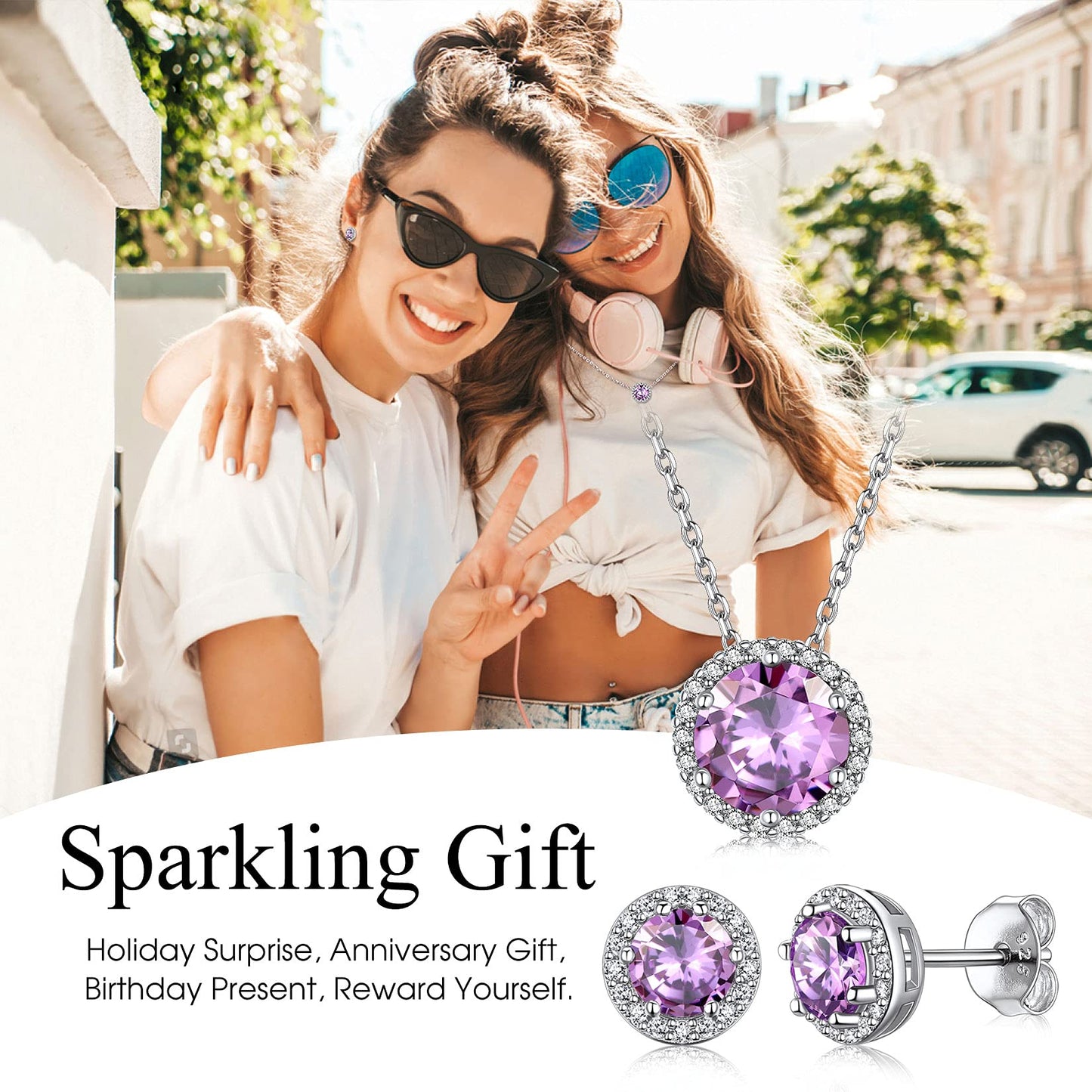 Bestyle Flattering June Alexandrite Round Crystal Earrings CZ Stud Earrings for Women Dainty 925 Sterling Silver Hypoallergenic Earrings for Women