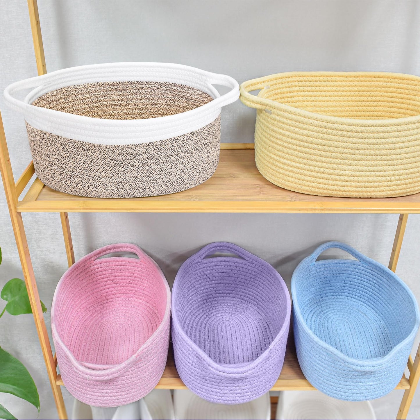 ABenkle Small Woven Basket, 12" x 8" x 5" - Cute Storage Basket with Handles for Room, Cat & Dog Toys, Gift Box