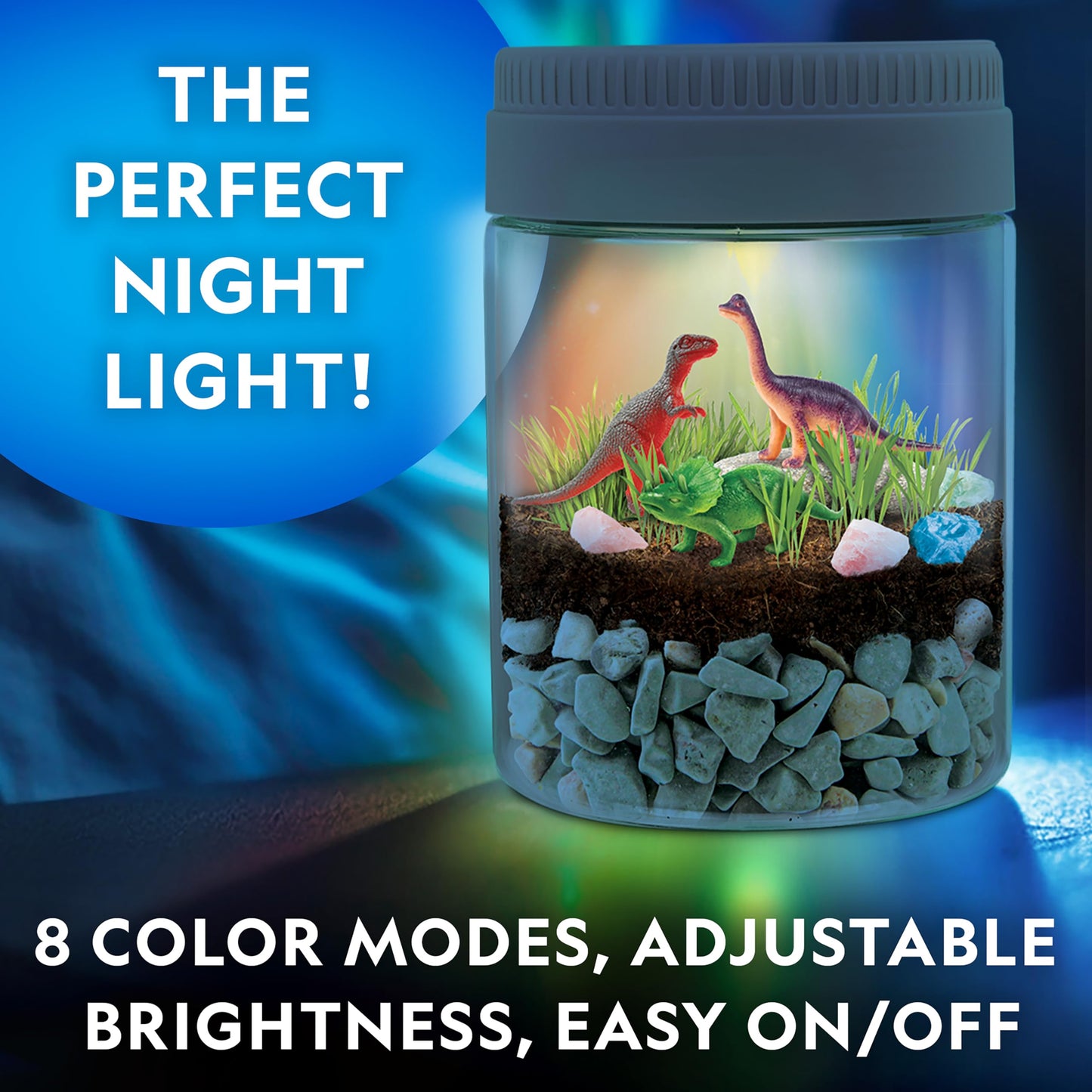 National Geographic Dinosaur Terrarium Kit for Kids – Multicolor Light-Up Terrarium, Build a Dino Habitat with Real Plants & More, Science Kit, Dinosaur Toys for Kids