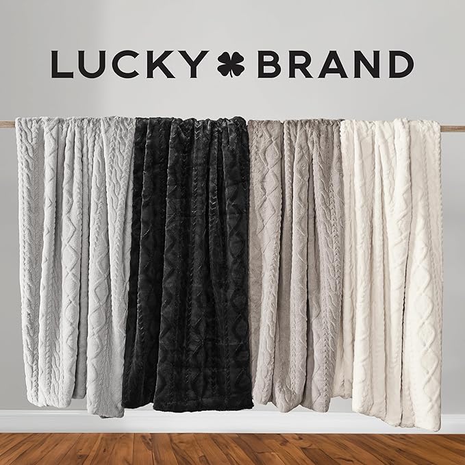 Lucky Brand Embossed Cable Rabbit Faux Fur Throw Blanket - Tan - 50"X70" - Plush & Soft