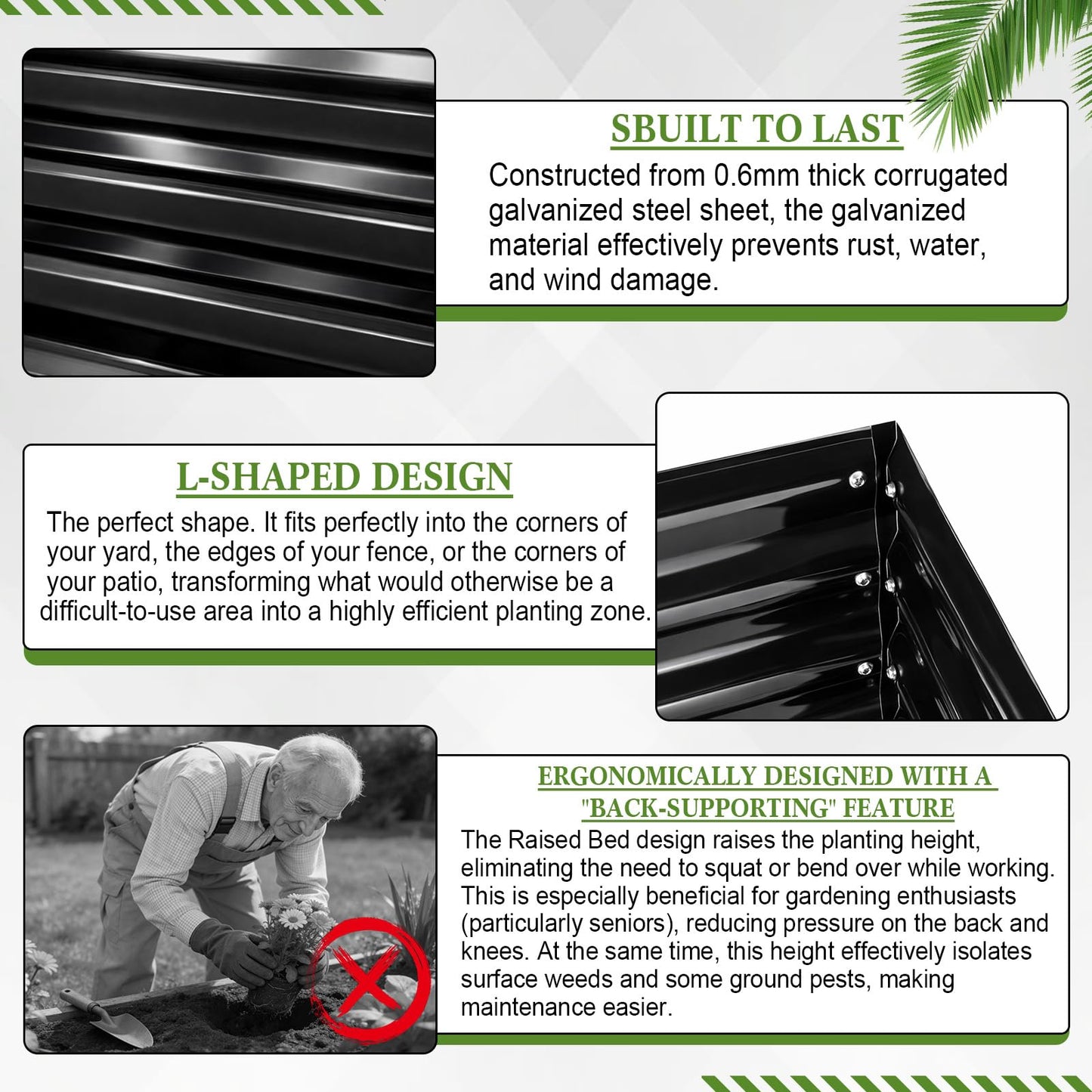 ElaraBerry 6.2x6.2x1.5 ft Raised Galvanized Garden Beds Outdoor L Shaped, Large Corner Metal Deep Root Planter Box with Gloves for Planting Vegetable Flower Herb, Anti Rust, Easy Setup, Gray (Square)