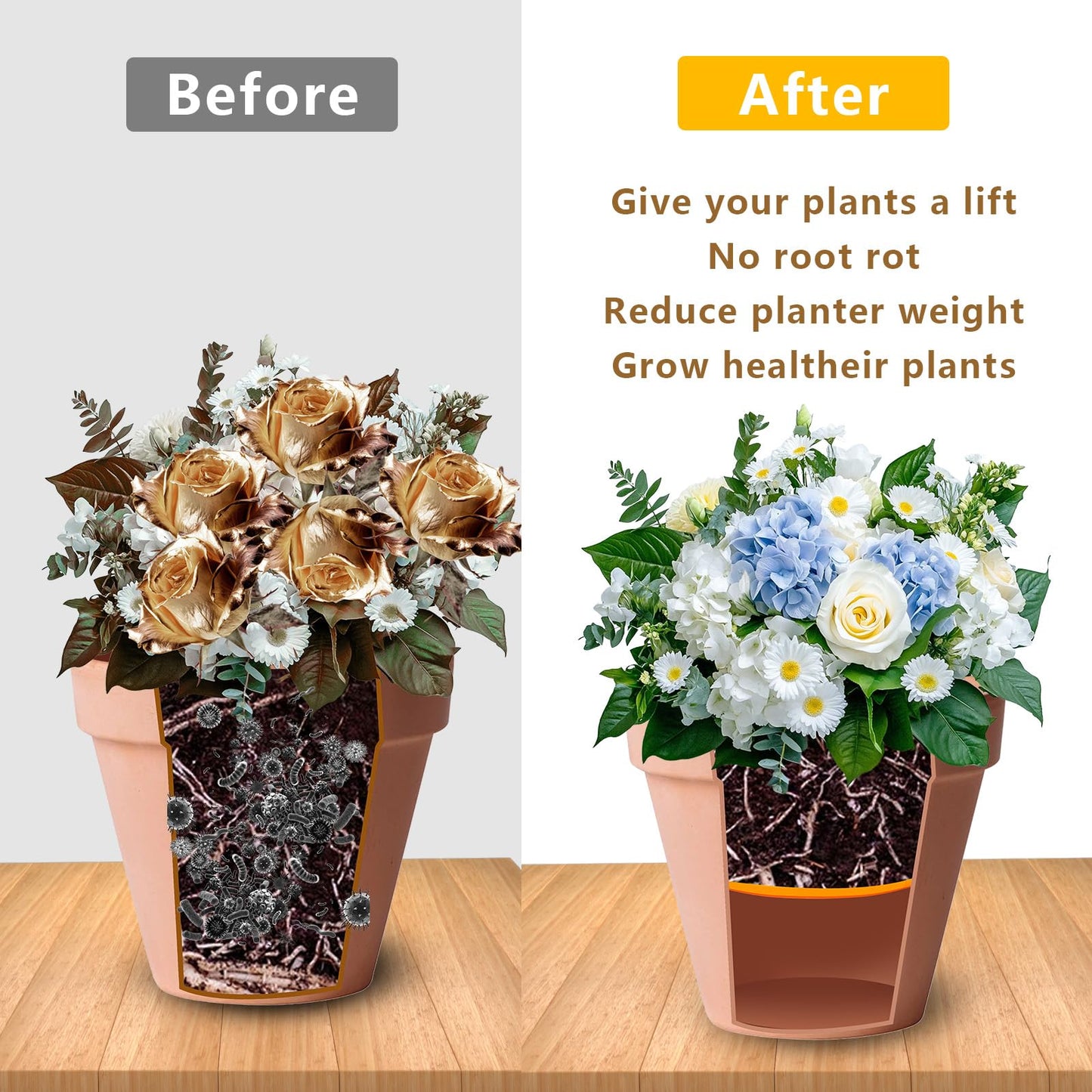 Lettry 2Pcs Planter Inserts for Large Pots, 10" Round Plastic Planter Insert with Drainage Holes for Place Inside Planters to Use Less Potting Soil for Tall Flower Pots Plant Containers (10inch)